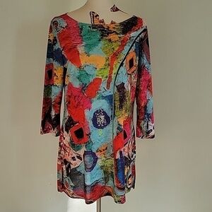LE GALERISTE abstract art inspired dress with 3/4 sleeves. NWT.  Size Large